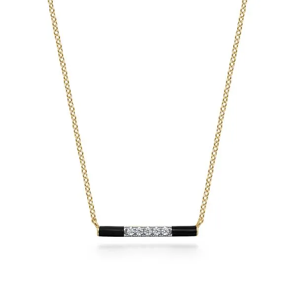 Gabriel & Co. 14 Karat Yellow Gold Bar Diamond Necklace Toner Jewelers Overland Park, KS