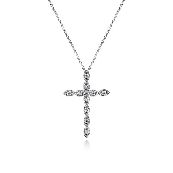 Gabriel & Co. 14 Karat White Gold Round Diamonds and Diamond Necklace Toner Jewelers Overland Park, KS