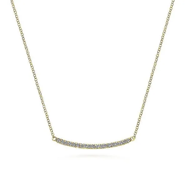 Gabriel & Co. 14K Yellow Gold Diamond Pavé Curved Bar Necklace Toner Jewelers Overland Park, KS