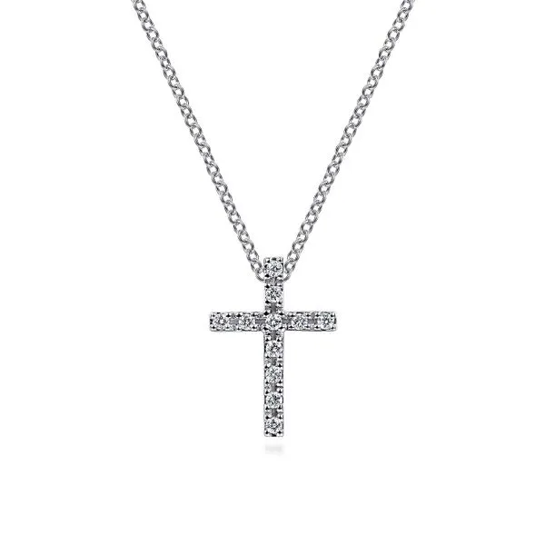 Gabriel & Co. 14 Karat White Gold Cross Diamond Necklace Toner Jewelers Overland Park, KS