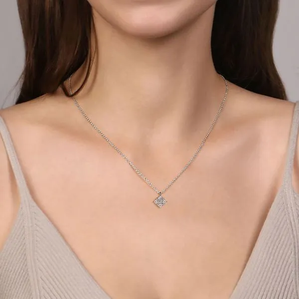 Gabriel & Co. 14k White Gold Floral Diamond Pendant containing 9 round Diamonds .37cttw. Image 3 Toner Jewelers Overland Park, KS