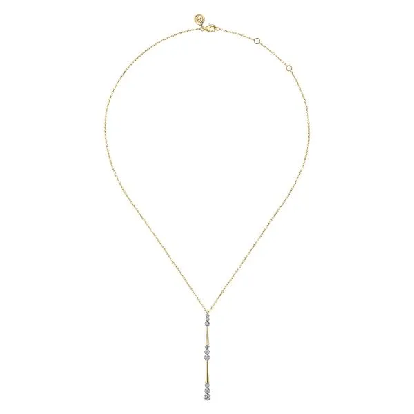 Gabriel & Co. 14k Yellow Gold Graduated Diamond Station Drop Necklace Toner Jewelers Overland Park, KS