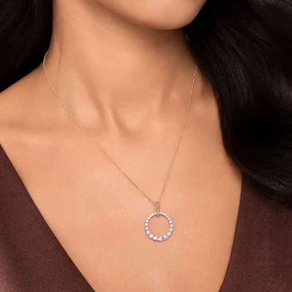 Gabriel & Co. 14 Karat White and Yellow Gold Circle Diamond Necklace Image 3 Toner Jewelers Overland Park, KS