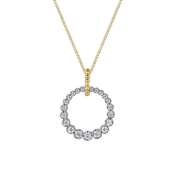 Gabriel & Co. 14 Karat White and Yellow Gold Circle Diamond Necklace Toner Jewelers Overland Park, KS