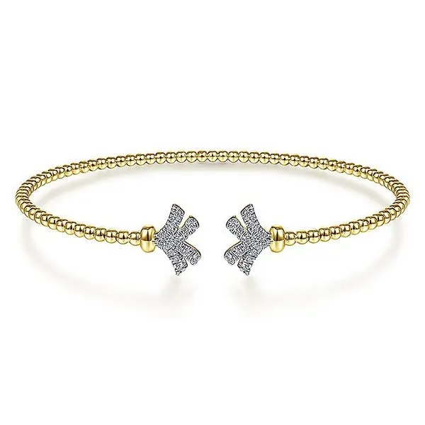 Gabriel & Co. 14K Yellow Gold Bujukan Bracelet with Diamond Pave Fan Caps Toner Jewelers Overland Park, KS