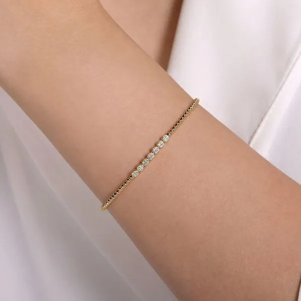 Gabriel & Co. 14K Yellow Gold Bujukan Bead and Cluster Diamond Bangle Image 4 Toner Jewelers Overland Park, KS
