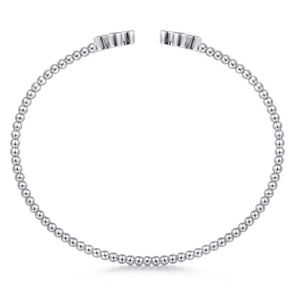 Gabriel & Co 14K White Gold Bujukan Bead Split Cuff Bracelet with Quatrefoil Diamond Endcaps Image 3 Toner Jewelers Overland Park, KS