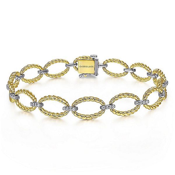 Gabriel & Co. 14K Gold Rope Link and Dimaond Connector Bracelet Toner Jewelers Overland Park, KS