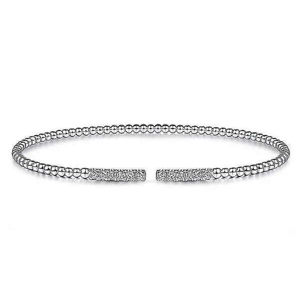 Gabriel & Co. 14k White Gold Bujukan Bead Cuff Bracelet with Diamond Pave Bars Toner Jewelers Overland Park, KS