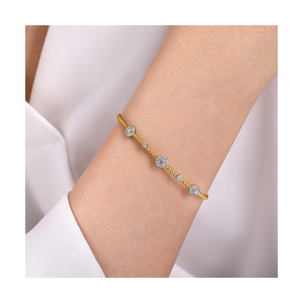 Gabriel & Co. 14kt  White- Yellow Gold Bujukan Diamond Cluster Stations Bracelet Image 4 Toner Jewelers Overland Park, KS