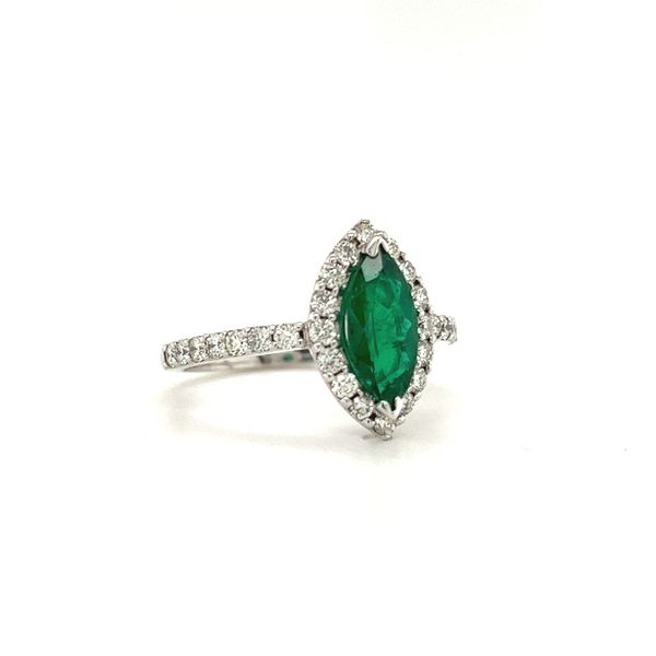 14 Karat White Gold Halo  Emerald and Diamond Ring Image 2 Toner Jewelers Overland Park, KS