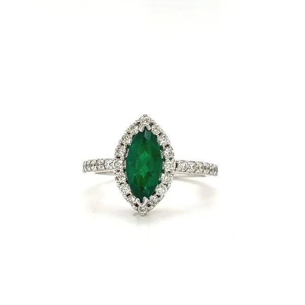 14 Karat White Gold Halo  Emerald and Diamond Ring Toner Jewelers Overland Park, KS