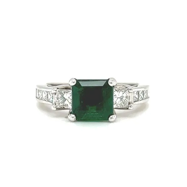 14 Karat White Gold Emerald and Diamond 3 Stone Ring Toner Jewelers Overland Park, KS