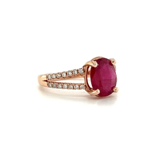 14 Karat Rose Gold Split Shank Ruby & Diamond Ring Image 2 Toner Jewelers Overland Park, KS