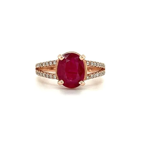 14 Karat Rose Gold Split Shank Ruby & Diamond Ring Toner Jewelers Overland Park, KS