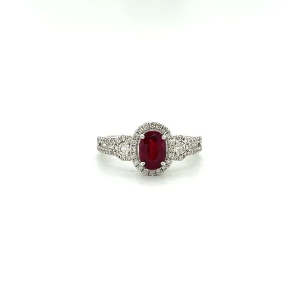 14 Karat White Gold 3 Stone Ruby & Diamond Ring Toner Jewelers Overland Park, KS