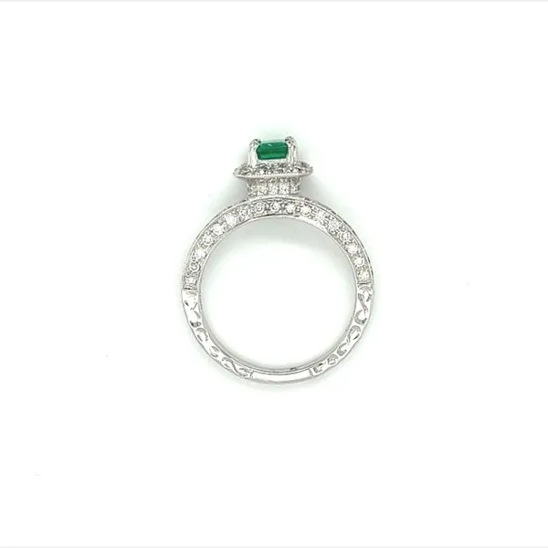 14 Karat White Gold Vintage Style Emerald & Diamond Ring Image 3 Toner Jewelers Overland Park, KS