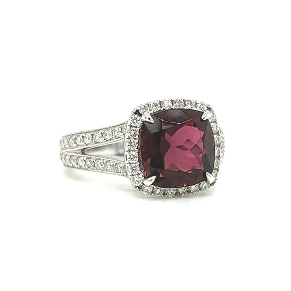 14k White Gold Pink Tourmaline and Diamond Halo Ring Image 2 Toner Jewelers Overland Park, KS