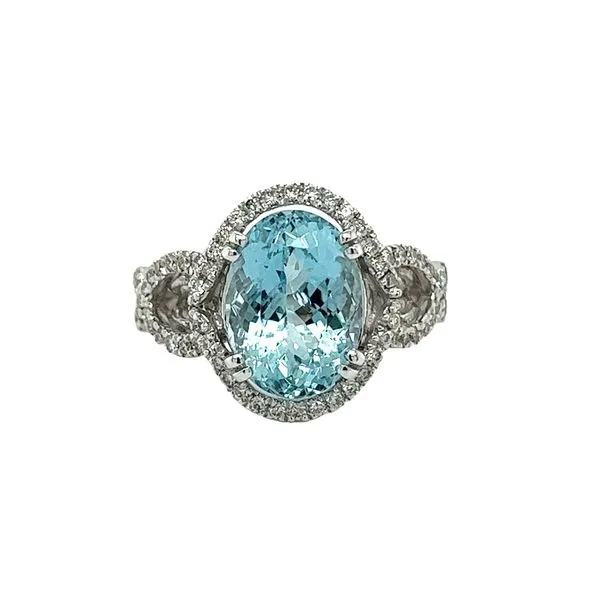 14 Karat White Gold Aquamarine and Diamond Halo Ring Toner Jewelers Overland Park, KS