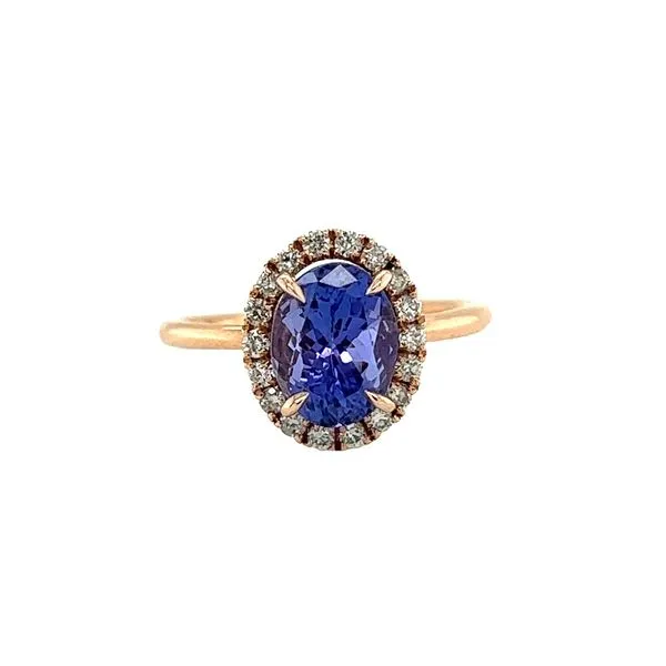 14 Karat Rose Gold Halo Tanzanite and Diamond Halo Ring Toner Jewelers Overland Park, KS