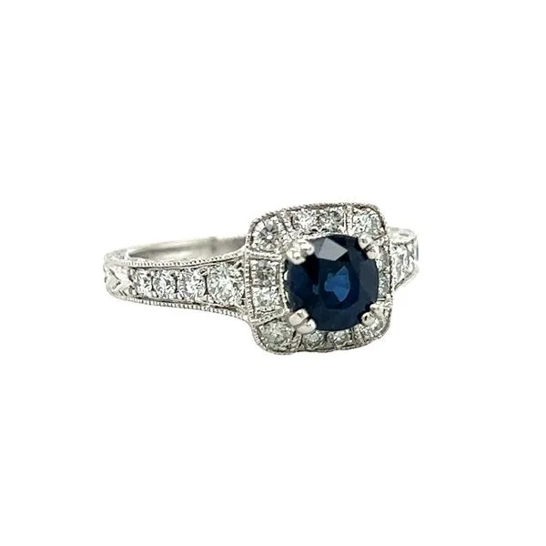 Platinum White Gold Sapphire and Diamond Halo Ring Image 2 Toner Jewelers Overland Park, KS