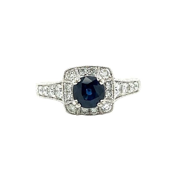 Platinum White Gold Sapphire and Diamond Halo Ring Toner Jewelers Overland Park, KS