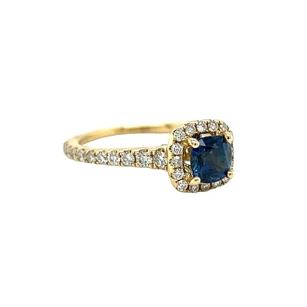 14 Karat Yellow Gold Sapphire and Diamond Halo Ring Image 2 Toner Jewelers Overland Park, KS