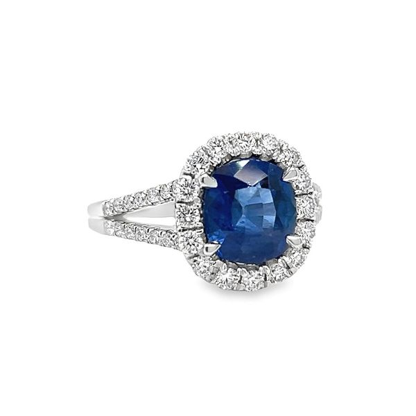 14 Karat White Gold Sapphire and Diamond Halo Ring Image 2 Toner Jewelers Overland Park, KS