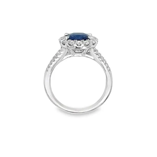14 Karat White Gold Sapphire and Diamond Halo Ring Image 3 Toner Jewelers Overland Park, KS