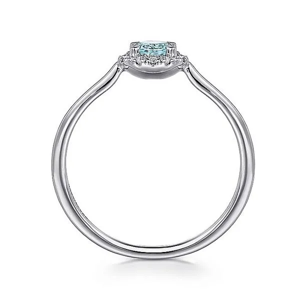 Gabriel & Co. 14K White Gold Aquamarine and Diamond Halo Birthstone Ring Image 2 Toner Jewelers Overland Park, KS