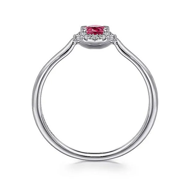 Gabriel & Co. 14K White Gold Ruby and Diamond Halo Birthstone Ring Image 2 Toner Jewelers Overland Park, KS
