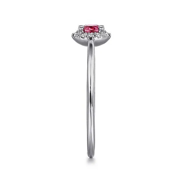Gabriel & Co. 14K White Gold Ruby and Diamond Halo Birthstone Ring Image 4 Toner Jewelers Overland Park, KS