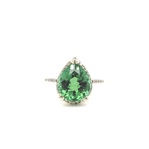 14 Karat Halo White Gold Green Tourmaline and Diamond Ring Toner Jewelers Overland Park, KS