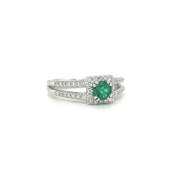 14 Karat White Gold Emerald and Diamond Split Shank Ring Image 2 Toner Jewelers Overland Park, KS