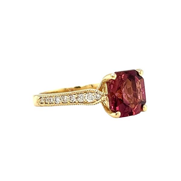 14 Karat Yellow Gold Pink Tourmaline and Diamond Ring Image 3 Toner Jewelers Overland Park, KS