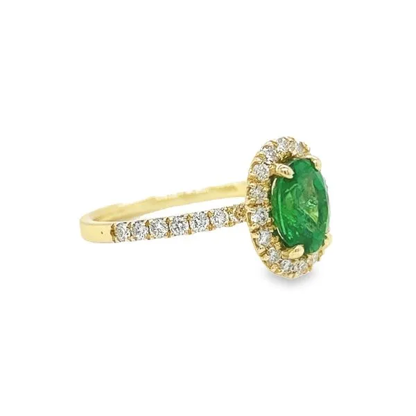 14 Karat Yellow Gold Tsavorite Garnet and Diamond Halo Ring Image 3 Toner Jewelers Overland Park, KS