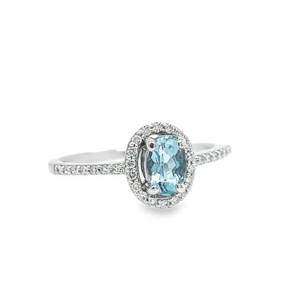 14K White Gold Aquamarine and Diamond Halo Ring Image 2 Toner Jewelers Overland Park, KS