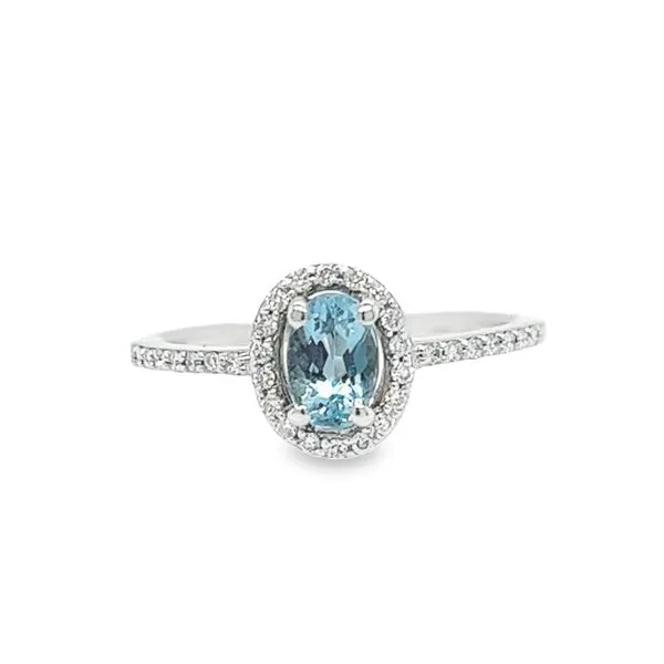 14K White Gold Aquamarine and Diamond Halo Ring Toner Jewelers Overland Park, KS