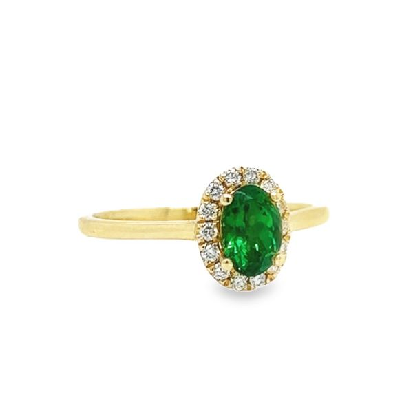 14K Yellow Gold Tsavorite Garnet and Diamond Halo Ring Image 2 Toner Jewelers Overland Park, KS