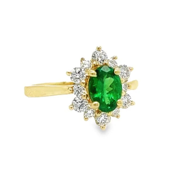 14K Yellow Gold Tsavorite Garnet and Diamond Halo Ring Image 2 Toner Jewelers Overland Park, KS