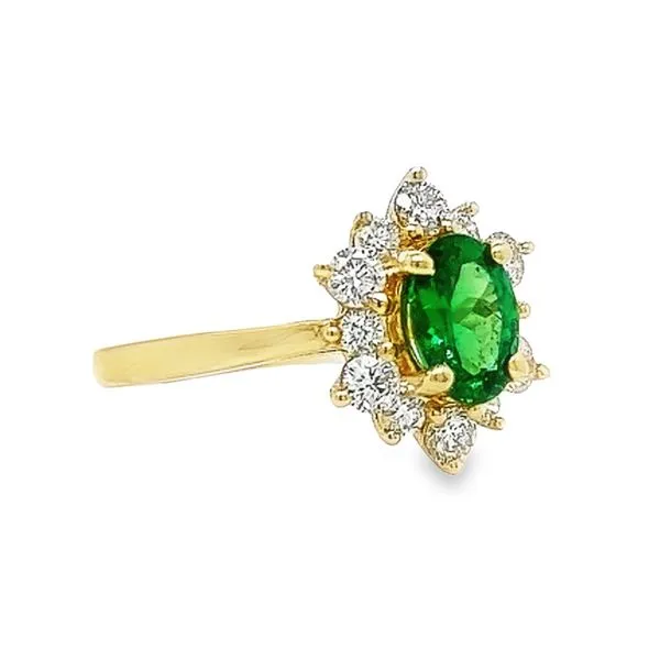14K Yellow Gold Tsavorite Garnet and Diamond Halo Ring Image 3 Toner Jewelers Overland Park, KS