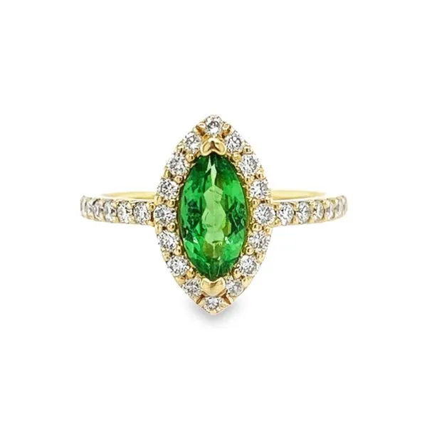 14K Yellow Gold Tsavorite Garnet and Diamond Halo Ring Toner Jewelers Overland Park, KS
