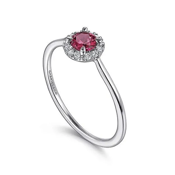 Gabriel & Co. 14K White Gold Pink Tourmaline and Diamond Halo Birthstone Ring Image 2 Toner Jewelers Overland Park, KS