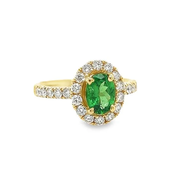 14k Yellow Gold Tsavorite Garnet and Diamond Halo Ring Image 2 Toner Jewelers Overland Park, KS