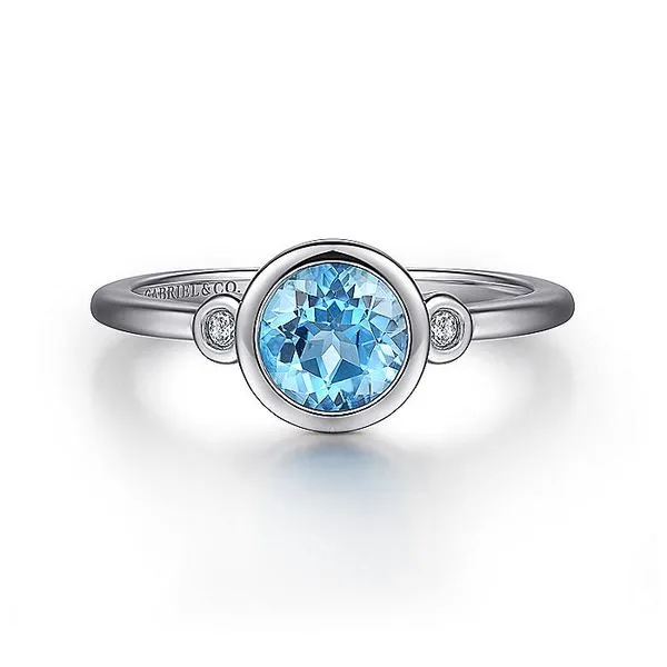 Gabriel & Co. Silver Blue Topaz and Diamond Ring Toner Jewelers Overland Park, KS