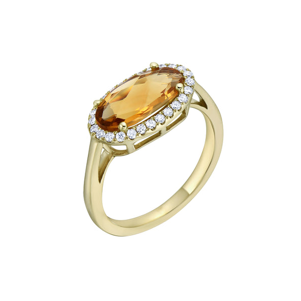 14k Yellow Gold Citrine & Diamond Halo Ring Image 2 Toner Jewelers Overland Park, KS