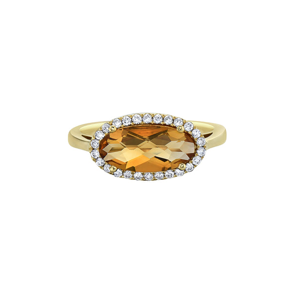 14k Yellow Gold Citrine & Diamond Halo Ring Toner Jewelers Overland Park, KS
