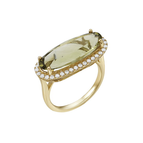 14k Yellow Gold Green Quartz & Diamond Halo Ring Image 2 Toner Jewelers Overland Park, KS