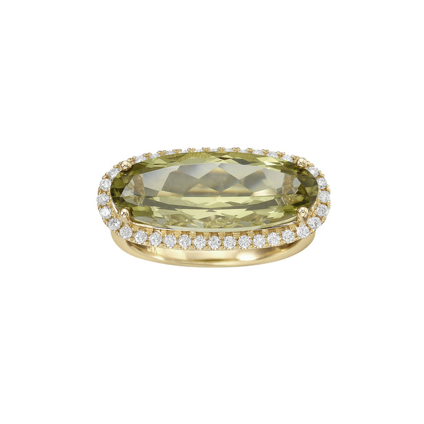 14k Yellow Gold Green Quartz & Diamond Halo Ring Toner Jewelers Overland Park, KS