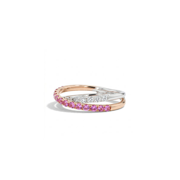 18k Rose & White Gold Pink Sapphire Diamond Crossover Ring Image 2 Toner Jewelers Overland Park, KS
